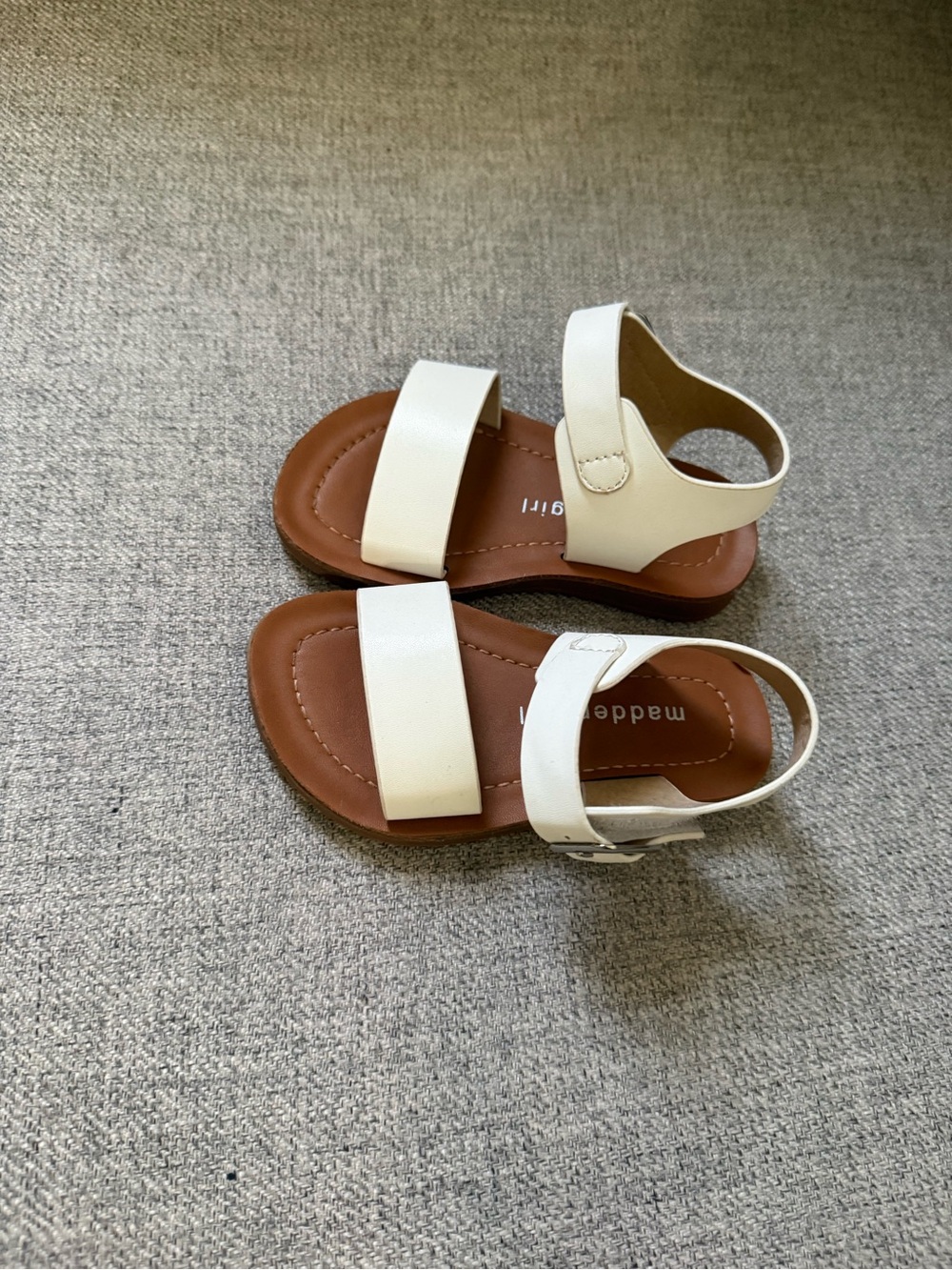 Madden Girl Kids White Two-Strap Sandals with Brown Footbed